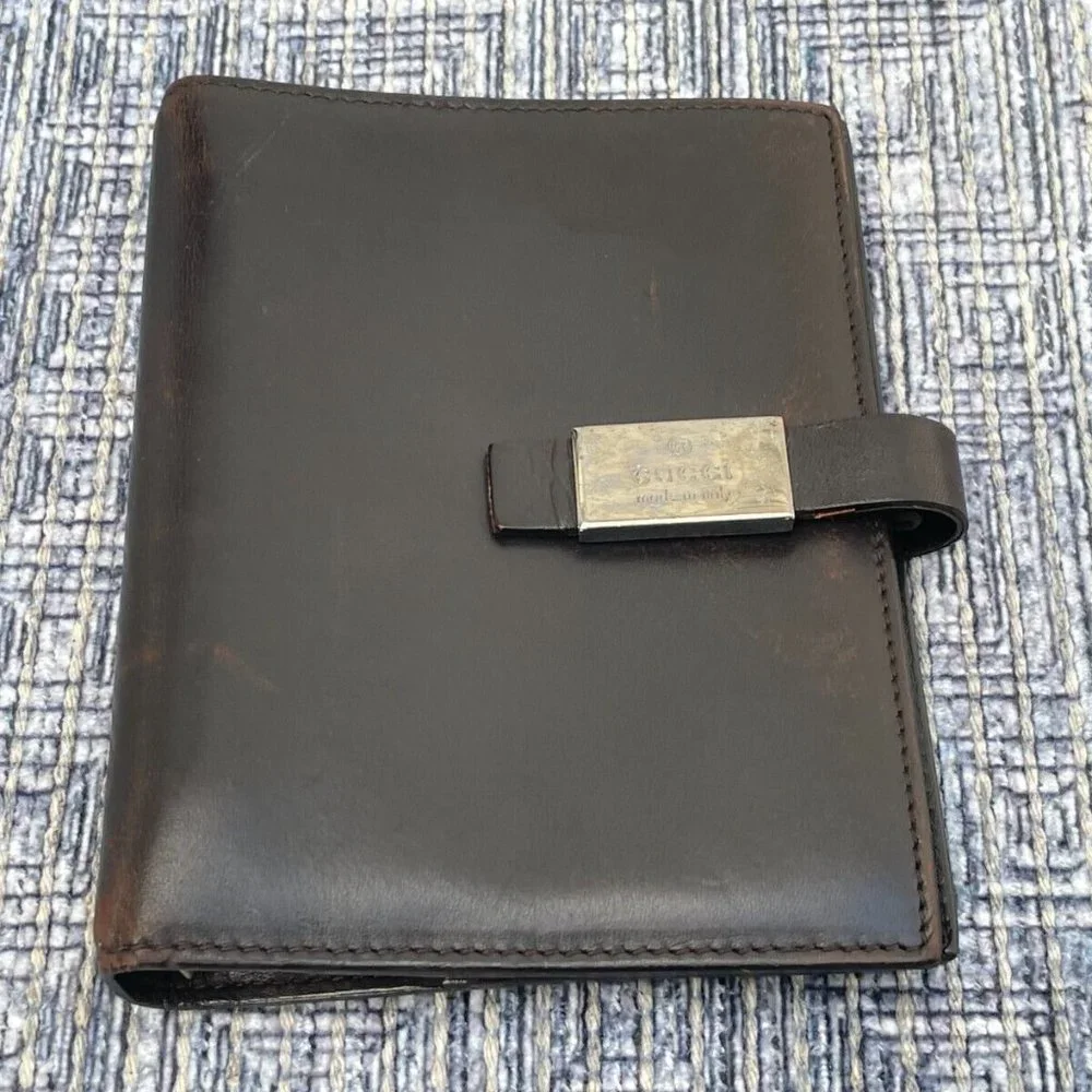 GUCCI Notebook Cover Black Leather Agenda Schedule Note Book Made in Italy Auth - Picture 2 of 12